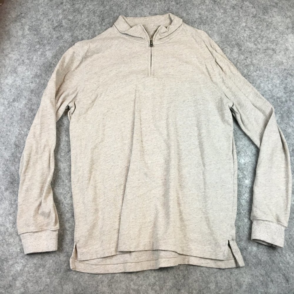 GAP Quarter Zip Pullover L Mens Sweater Gray Heathered Casual Long Sleeve Cotton